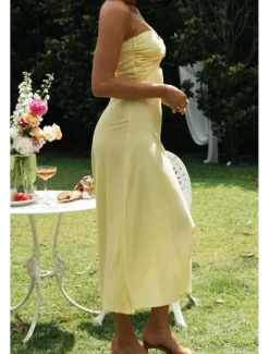 Sale Women's Midi Dress White Dress Graduation Dress Fashion Vacation Birthday Holiday Regular Fit Plain Sleeveless Strapless White Yellow Green Summer Women White Dresses