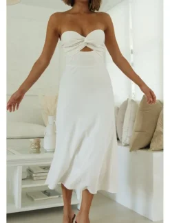 Sale Women's Midi Dress White Dress Graduation Dress Fashion Vacation Birthday Holiday Regular Fit Plain Sleeveless Strapless White Yellow Green Summer Women White Dresses