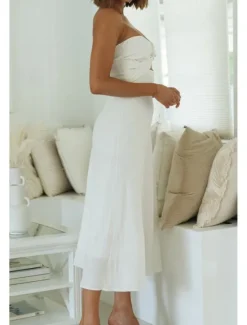 Sale Women's Midi Dress White Dress Graduation Dress Fashion Vacation Birthday Holiday Regular Fit Plain Sleeveless Strapless White Yellow Green Summer Women White Dresses