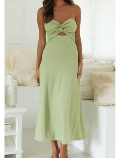 Sale Women's Midi Dress White Dress Graduation Dress Fashion Vacation Birthday Holiday Regular Fit Plain Sleeveless Strapless White Yellow Green Summer Women White Dresses