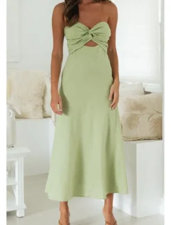 Sale Women's Midi Dress White Dress Graduation Dress Fashion Vacation Birthday Holiday Regular Fit Plain Sleeveless Strapless White Yellow Green Summer Women White Dresses