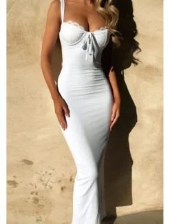 Clearance Women's Midi Dress White Dress Graduation Dress Slip Dress Fashion Modern Birthday Graduation Date Regular Fit Plain Sleeveless Spaghetti Strap Light Yellow Black White Summer Women White Dresses