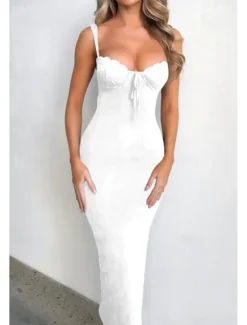 Clearance Women's Midi Dress White Dress Graduation Dress Slip Dress Fashion Modern Birthday Graduation Date Regular Fit Plain Sleeveless Spaghetti Strap Light Yellow Black White Summer Women White Dresses