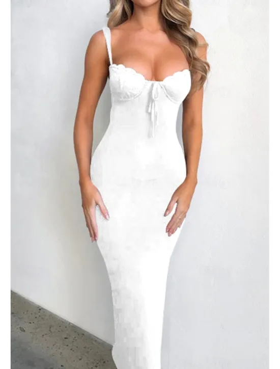 Clearance Women's Midi Dress White Dress Graduation Dress Slip Dress Fashion Modern Birthday Graduation Date Regular Fit Plain Sleeveless Spaghetti Strap Light Yellow Black White Summer Women White Dresses