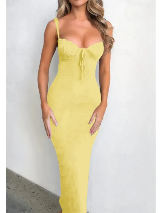 Clearance Women's Midi Dress White Dress Graduation Dress Slip Dress Fashion Modern Birthday Graduation Date Regular Fit Plain Sleeveless Spaghetti Strap Light Yellow Black White Summer Women White Dresses