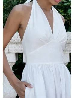 Hot Women's Midi Dress White Dress Fashion Birthday Graduation Date Regular Fit Plain Sleeveless V Neck White Blue Green Apricot Summer Women White Dresses