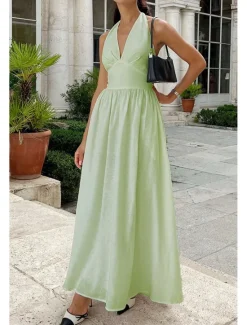 Hot Women's Midi Dress White Dress Fashion Birthday Graduation Date Regular Fit Plain Sleeveless V Neck White Blue Green Apricot Summer Women White Dresses