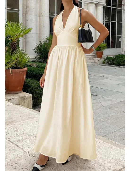 Hot Women's Midi Dress White Dress Fashion Birthday Graduation Date Regular Fit Plain Sleeveless V Neck White Blue Green Apricot Summer Women White Dresses