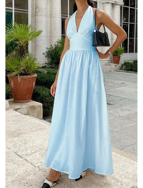 Hot Women's Midi Dress White Dress Fashion Birthday Graduation Date Regular Fit Plain Sleeveless V Neck White Blue Green Apricot Summer Women White Dresses