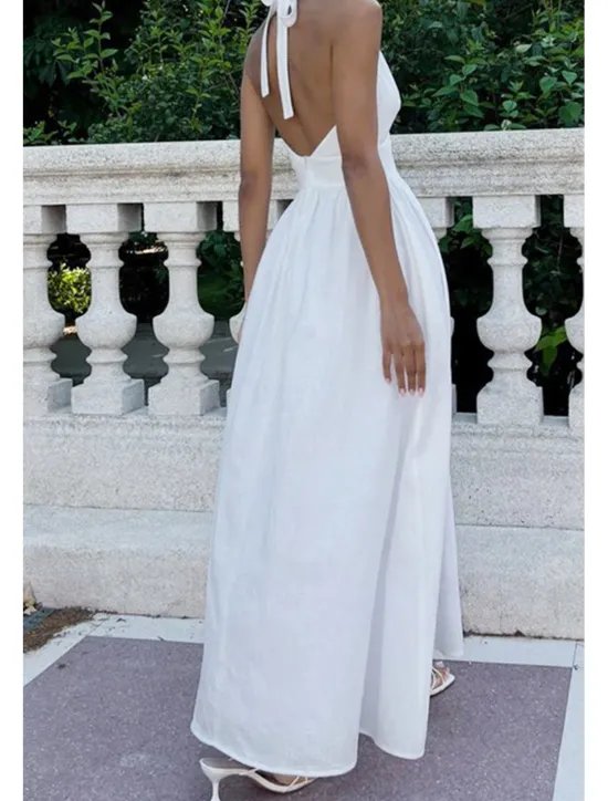 Hot Women's Midi Dress White Dress Fashion Birthday Graduation Date Regular Fit Plain Sleeveless V Neck White Blue Green Apricot Summer Women White Dresses