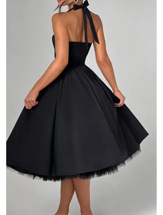 Hot Women's Midi Dress White Dress Graduation Dress Fashion Modern Birthday Holiday Graduation Regular Fit Plain Sleeveless Halter Neck Black White Red Summer Women White Dresses