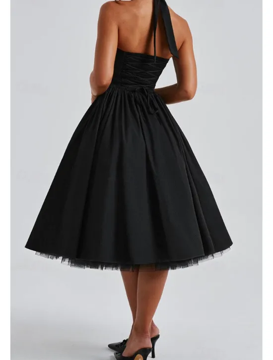 Hot Women's Midi Dress White Dress Graduation Dress Fashion Modern Birthday Holiday Graduation Regular Fit Plain Sleeveless Halter Neck Black White Red Summer Women White Dresses