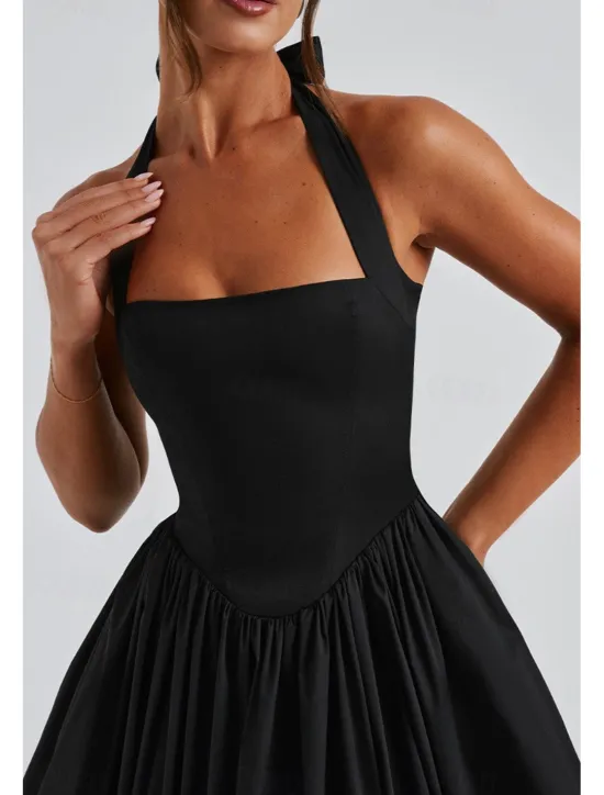 Hot Women's Midi Dress White Dress Graduation Dress Fashion Modern Birthday Holiday Graduation Regular Fit Plain Sleeveless Halter Neck Black White Red Summer Women White Dresses