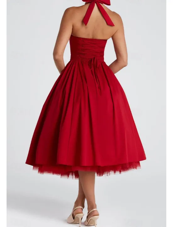Hot Women's Midi Dress White Dress Graduation Dress Fashion Modern Birthday Holiday Graduation Regular Fit Plain Sleeveless Halter Neck Black White Red Summer Women White Dresses