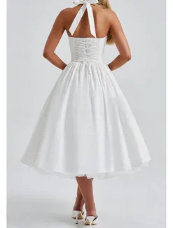 Hot Women's Midi Dress White Dress Graduation Dress Fashion Modern Birthday Holiday Graduation Regular Fit Plain Sleeveless Halter Neck Black White Red Summer Women White Dresses
