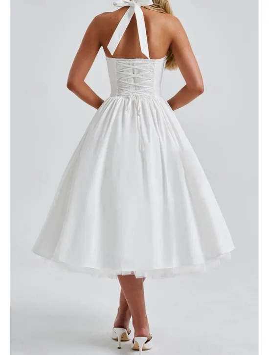 Hot Women's Midi Dress White Dress Graduation Dress Fashion Modern Birthday Holiday Graduation Regular Fit Plain Sleeveless Halter Neck Black White Red Summer Women White Dresses