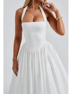 Hot Women's Midi Dress White Dress Graduation Dress Fashion Modern Birthday Holiday Graduation Regular Fit Plain Sleeveless Halter Neck Black White Red Summer Women White Dresses