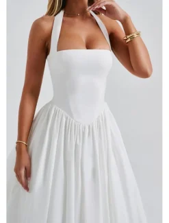 Hot Women's Midi Dress White Dress Graduation Dress Fashion Modern Birthday Holiday Graduation Regular Fit Plain Sleeveless Halter Neck Black White Red Summer Women White Dresses