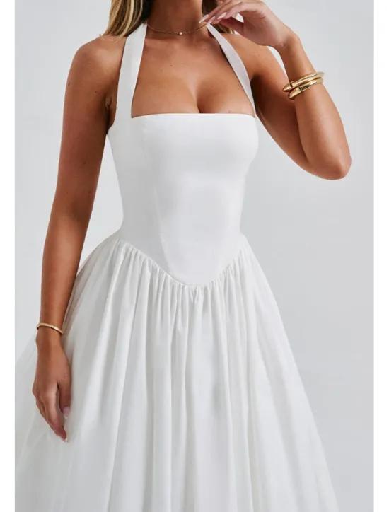 Hot Women's Midi Dress White Dress Graduation Dress Fashion Modern Birthday Holiday Graduation Regular Fit Plain Sleeveless Halter Neck Black White Red Summer Women White Dresses