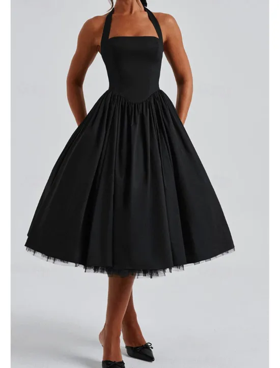 Hot Women's Midi Dress White Dress Graduation Dress Fashion Modern Birthday Holiday Graduation Regular Fit Plain Sleeveless Halter Neck Black White Red Summer Women White Dresses