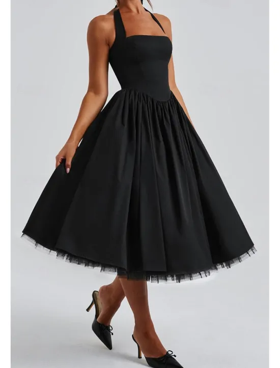 Hot Women's Midi Dress White Dress Graduation Dress Fashion Modern Birthday Holiday Graduation Regular Fit Plain Sleeveless Halter Neck Black White Red Summer Women White Dresses