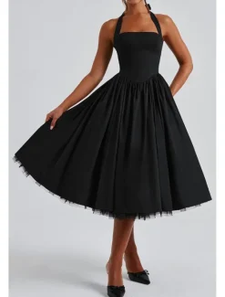 Hot Women's Midi Dress White Dress Graduation Dress Fashion Modern Birthday Holiday Graduation Regular Fit Plain Sleeveless Halter Neck Black White Red Summer Women White Dresses