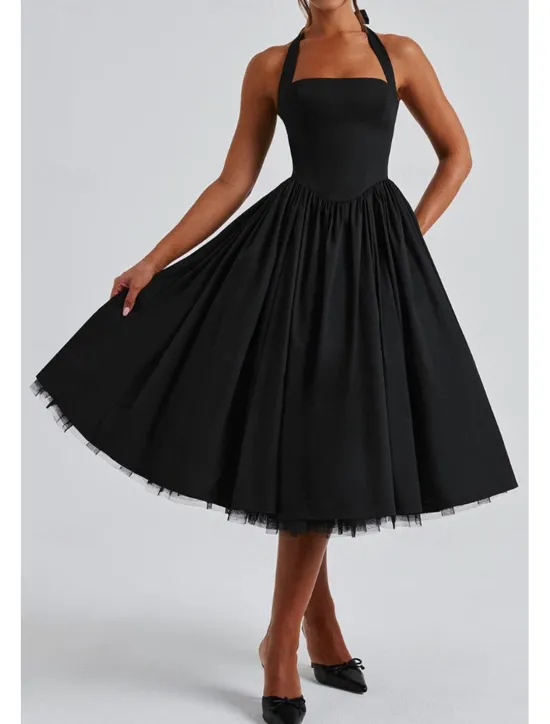 Hot Women's Midi Dress White Dress Graduation Dress Fashion Modern Birthday Holiday Graduation Regular Fit Plain Sleeveless Halter Neck Black White Red Summer Women White Dresses