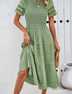 Discount Women's Midi Dress White Dress Lace Dress Casual Dress Summer Dress Fashion Outdoor Holiday Date Regular Fit Plain Short Sleeve Crew Neck Black White Green Summer Spring Women White Dresses
