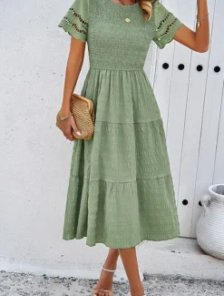 Discount Women's Midi Dress White Dress Lace Dress Casual Dress Summer Dress Fashion Outdoor Holiday Date Regular Fit Plain Short Sleeve Crew Neck Black White Green Summer Spring Women White Dresses