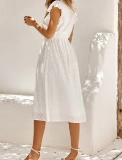 Sale Women's Midi Dress White Dress Casual Dress A Line Dress Stylish Basic Casual Vacation Daily Regular Fit Plain Sleeveless V Neck White Green Summer Spring Women White Dresses