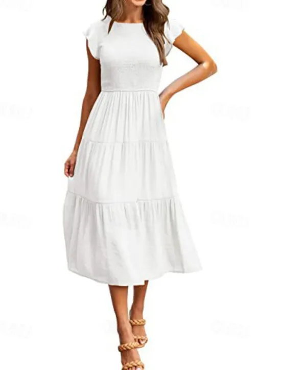 Discount Women's Midi Dress White Dress Graduation Dress Fashion Birthday Date Tea Party Regular Fit Plain Sleeveless Crew Neck Black White Light Green Army Green Summer Women White Dresses