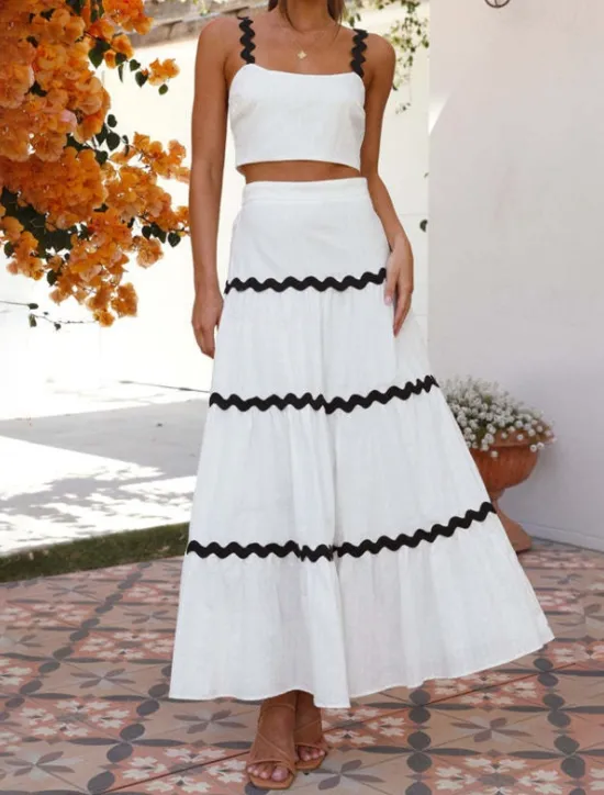 New Women's Midi Dress White Dress Graduation Dress Two Piece Dress Fashion Birthday Graduation Date Regular Fit Color Block Sleeveless Spaghetti Strap Light Yellow White Summer Women White Dresses
