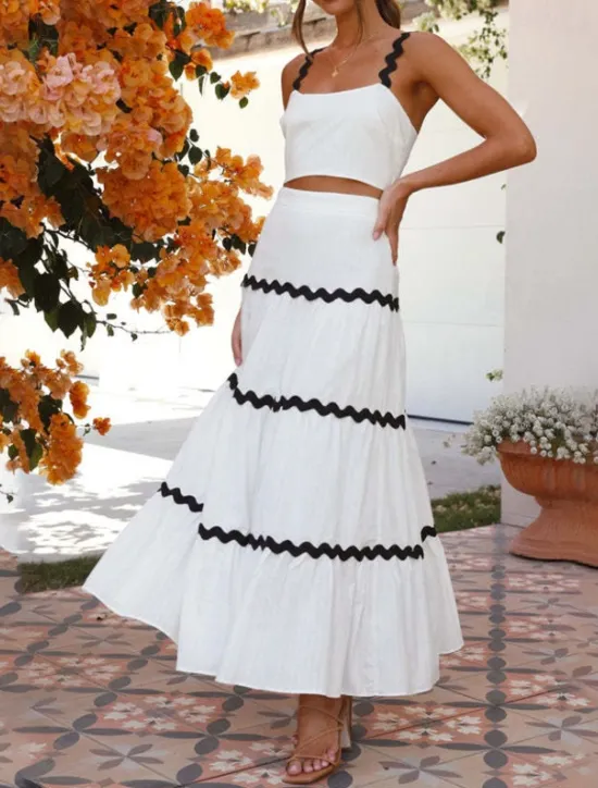 New Women's Midi Dress White Dress Graduation Dress Two Piece Dress Fashion Birthday Graduation Date Regular Fit Color Block Sleeveless Spaghetti Strap Light Yellow White Summer Women White Dresses