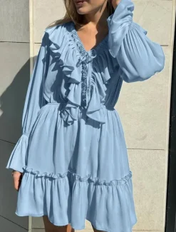 Hot Women's Midi Dress White Dress Stylish Basic Casual Vacation Daily Regular Fit Plain Long Sleeve V Neck White Blue Spring Fall Women White Dresses