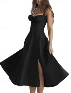 Women's Midi Dress White Dress Graduation Dress Party Dress Fashion Modern Party Birthday Evening Party Regular Fit Plain Sleeveless U Neck Black White Red Summer Women White Dresses