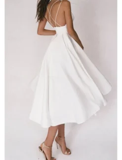 Outlet Women's Midi Dress White Dress Graduation Dress Slip Dress Fashion Birthday Graduation Going out Regular Fit Plain Sleeveless Spaghetti Strap Black White Red Green Summer Women White Dresses