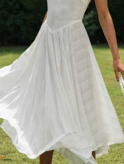 Discount Women's Midi Dress Dress Graduation Dress Slip Dress Fashion Birthday Holiday Date Regular Fit Plain Sleeveless Spaghetti Strap Summer Women White Dresses