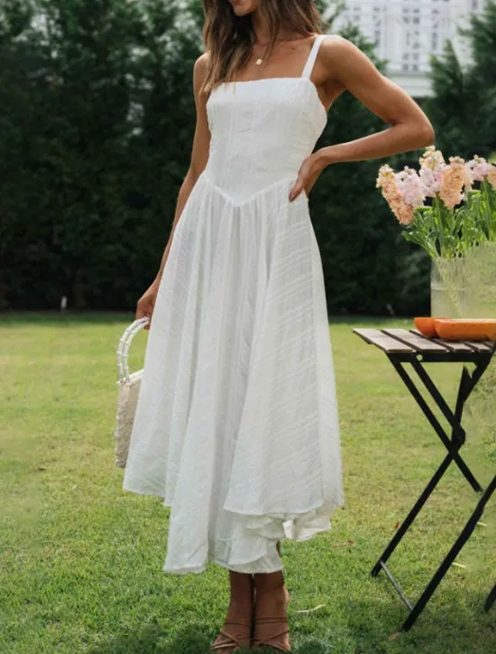 Discount Women's Midi Dress Dress Graduation Dress Slip Dress Fashion Birthday Holiday Date Regular Fit Plain Sleeveless Spaghetti Strap Summer Women White Dresses