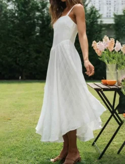 Discount Women's Midi Dress Dress Graduation Dress Slip Dress Fashion Birthday Holiday Date Regular Fit Plain Sleeveless Spaghetti Strap Summer Women White Dresses