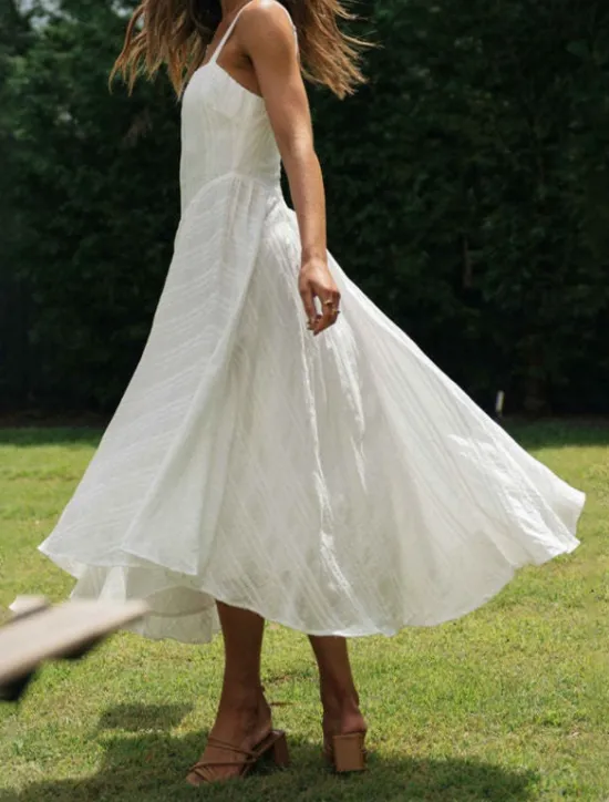 Discount Women's Midi Dress Dress Graduation Dress Slip Dress Fashion Birthday Holiday Date Regular Fit Plain Sleeveless Spaghetti Strap Summer Women White Dresses