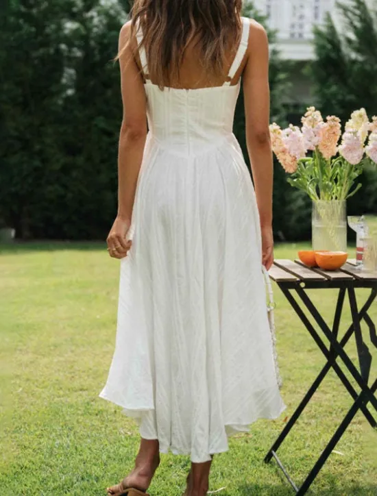 Discount Women's Midi Dress Dress Graduation Dress Slip Dress Fashion Birthday Holiday Date Regular Fit Plain Sleeveless Spaghetti Strap Summer Women White Dresses