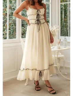 Hot Women's Midi Dress White Dress Slip Dress Fashion Graduation Date Going out Regular Fit Plain Sleeveless Spaghetti Strap White Yellow Summer Women White Dresses