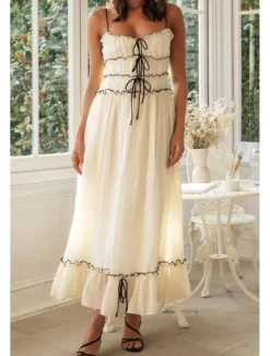 Hot Women's Midi Dress White Dress Slip Dress Fashion Graduation Date Going out Regular Fit Plain Sleeveless Spaghetti Strap White Yellow Summer Women White Dresses