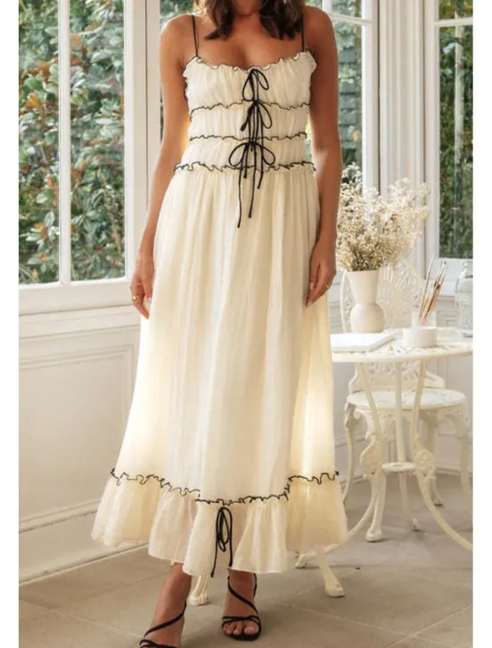 Hot Women's Midi Dress White Dress Slip Dress Fashion Graduation Date Going out Regular Fit Plain Sleeveless Spaghetti Strap White Yellow Summer Women White Dresses