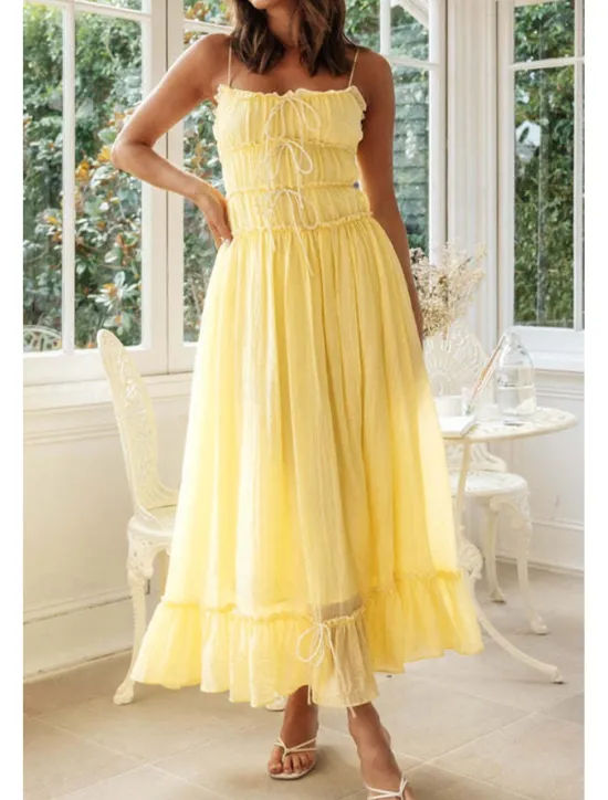 Hot Women's Midi Dress White Dress Slip Dress Fashion Graduation Date Going out Regular Fit Plain Sleeveless Spaghetti Strap White Yellow Summer Women White Dresses
