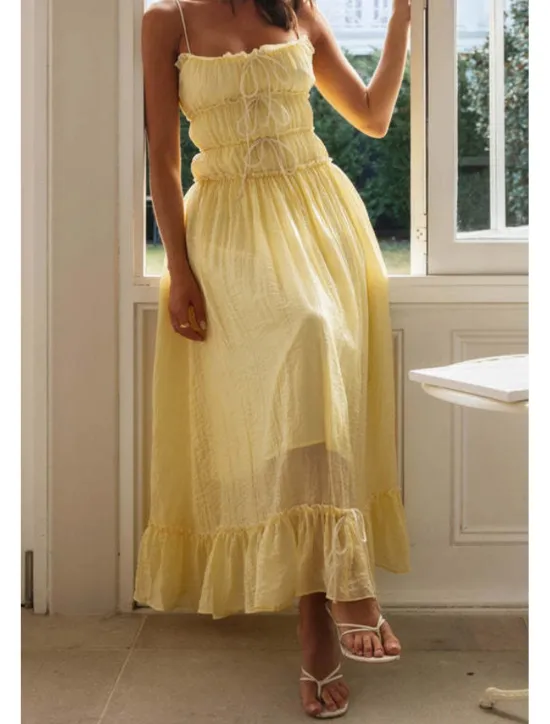 Hot Women's Midi Dress White Dress Slip Dress Fashion Graduation Date Going out Regular Fit Plain Sleeveless Spaghetti Strap White Yellow Summer Women White Dresses