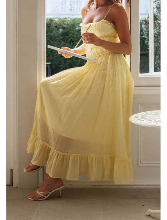 Hot Women's Midi Dress White Dress Slip Dress Fashion Graduation Date Going out Regular Fit Plain Sleeveless Spaghetti Strap White Yellow Summer Women White Dresses