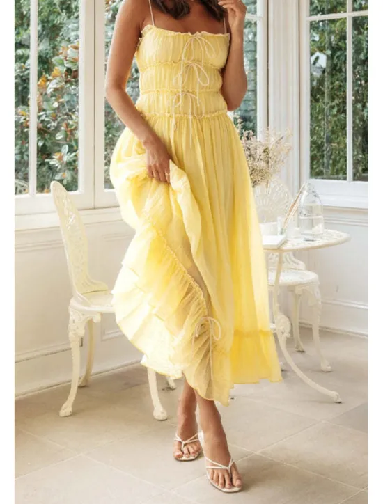 Hot Women's Midi Dress White Dress Slip Dress Fashion Graduation Date Going out Regular Fit Plain Sleeveless Spaghetti Strap White Yellow Summer Women White Dresses
