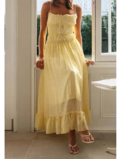 Hot Women's Midi Dress White Dress Slip Dress Fashion Graduation Date Going out Regular Fit Plain Sleeveless Spaghetti Strap White Yellow Summer Women White Dresses