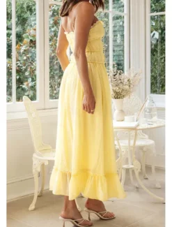 Hot Women's Midi Dress White Dress Slip Dress Fashion Graduation Date Going out Regular Fit Plain Sleeveless Spaghetti Strap White Yellow Summer Women White Dresses